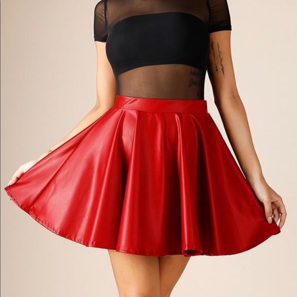 red leather skater skirt